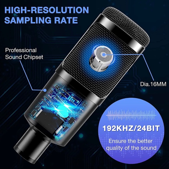 USB Microphone Kit Streaming Podcast PC Cardioid Condenser Computer Mic New! - Picture 3 of 12